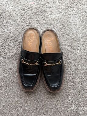 Sam Edelman Black Patent Leather Mule Loafer with Gold Bit